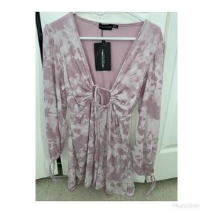 Pink Tie Dye Rib Runched playsuit